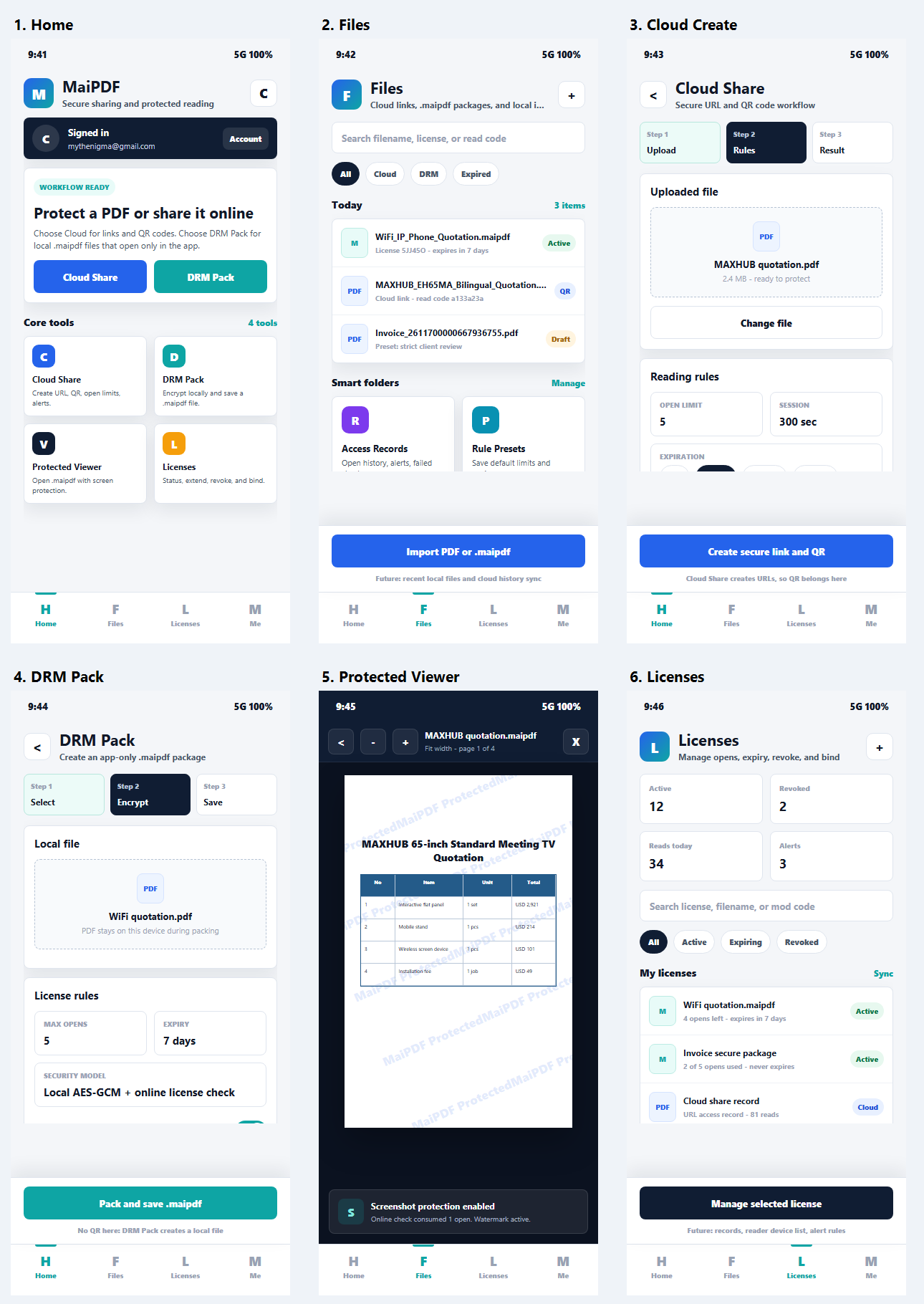 MaiPDF App v2 overview screen for MaiPDF App DRM