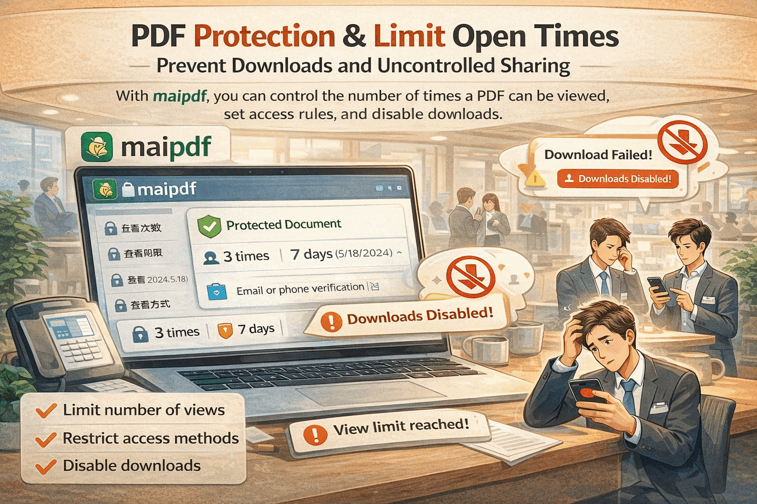 MaiPDF access control — set view limits on shared PDFs