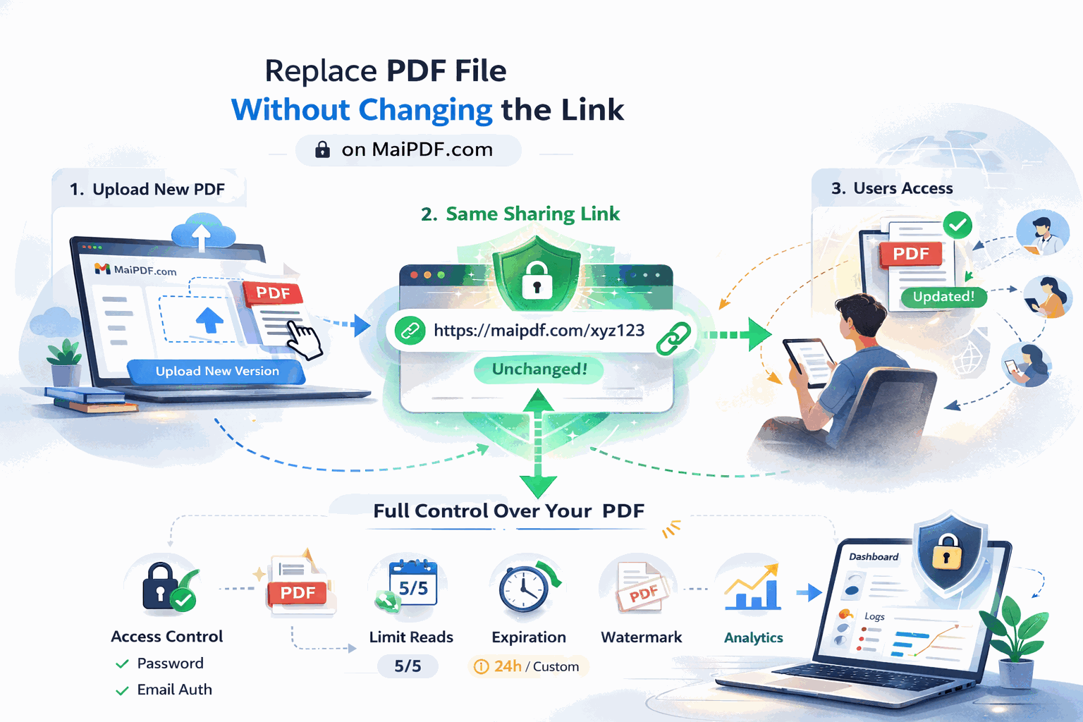 Replace PDF — same link, new content