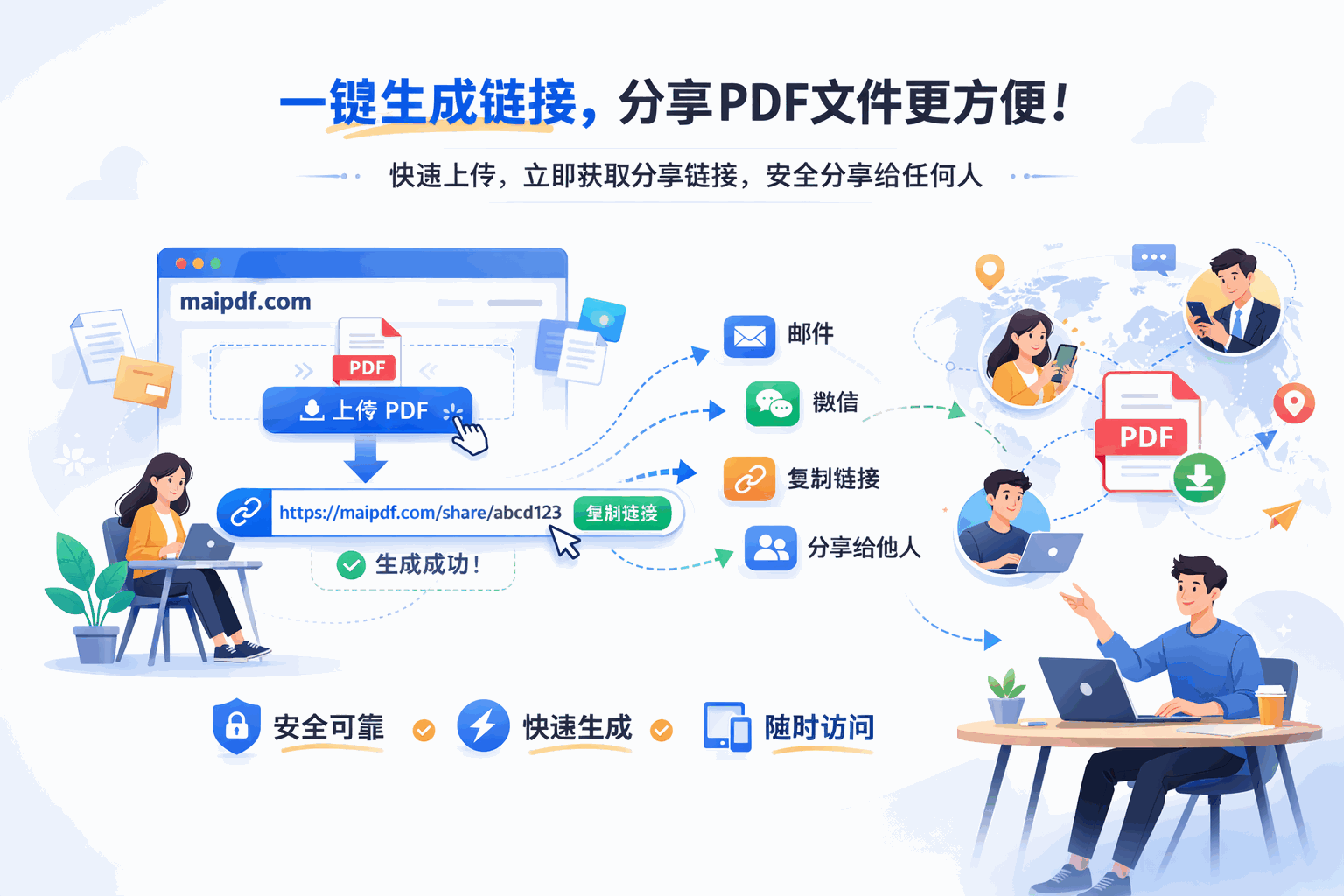 MaiPDF 多种 PDF 分享方式 — 链接、二维码、社交、邮件