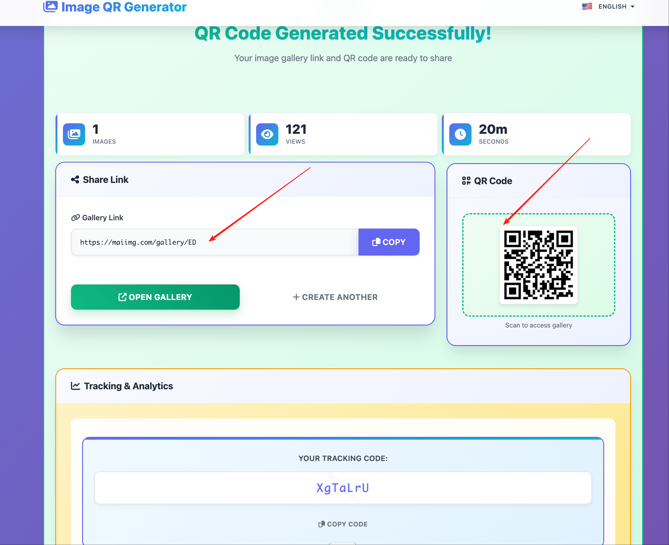 QR code sharing result preview