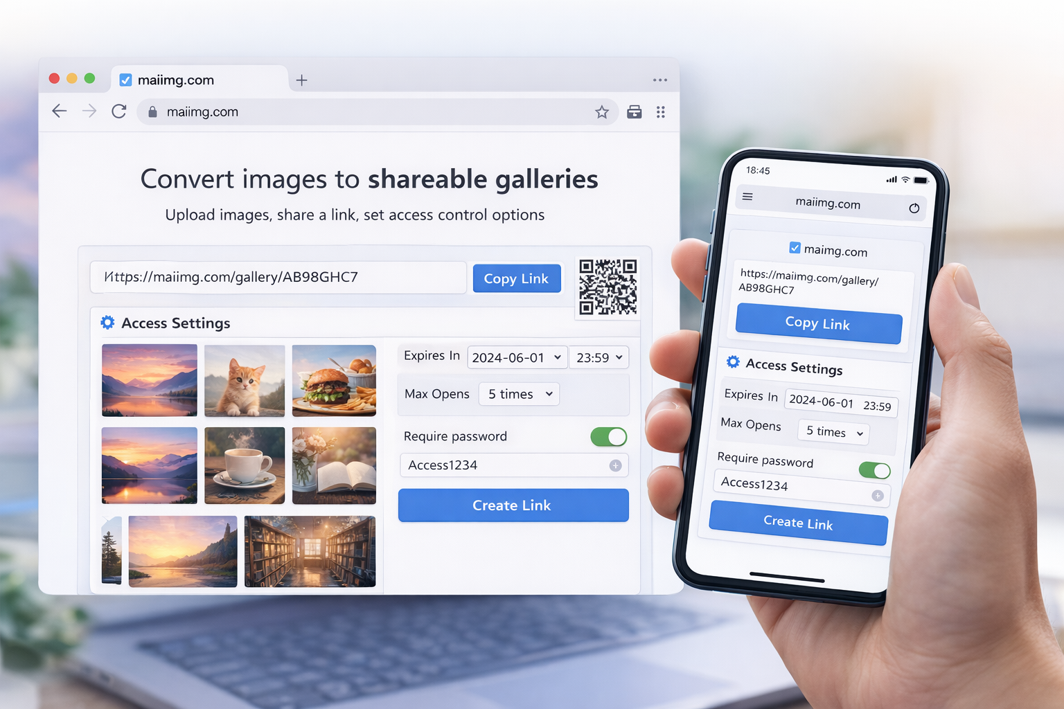 MaiImg gallery sharing dashboard preview